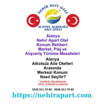 Alanya alkolsüz apart otel konum market rehberi: Kleopatra Plajı 100m, BİM-ŞOK-A101 50m, eczane 150m; muhafazakar aile tatili yürüme mesafeleri.